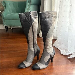 Leather Black and Gray Color Block Boots